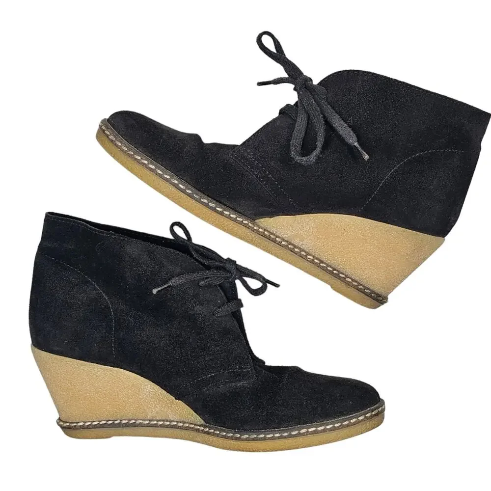 J. Crew MacAlister Wedge Boots Black Suede with Crepe Sole Size 7
